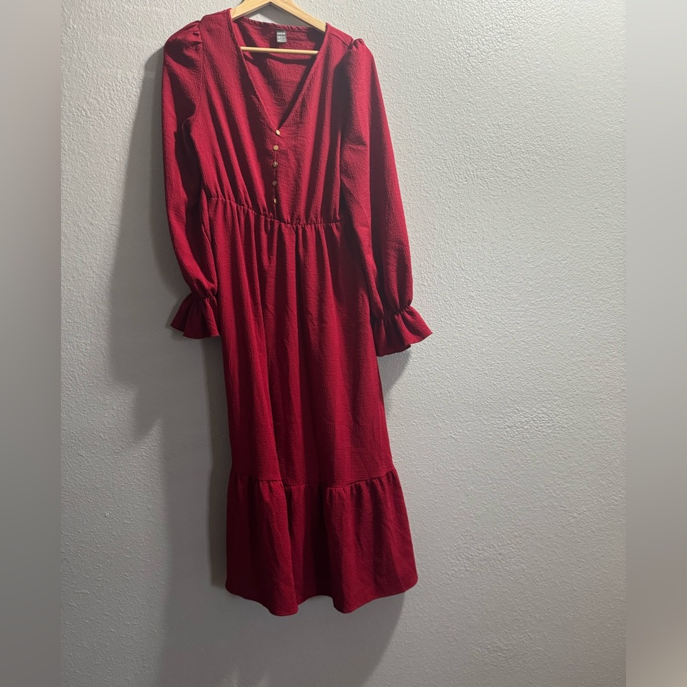 SHEIN Deep Red Long Sleeve Dress